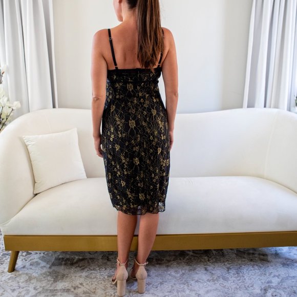 Shine In The Night Black and Gold Lace Midi Dress - Picture 3 of 7